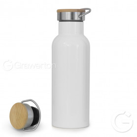 Thermal white bottle with bamboo cap 500 ml TERMA EKO