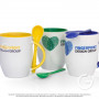 White mug for sublimation KAZO with yellow interior, handle and teaspoon