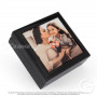Black wooden box with ceramic tile