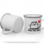 White enamelled mug with silver rim
