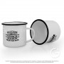 White enamelled mug with black rim