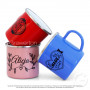 Pink enamelled mug with silver rim